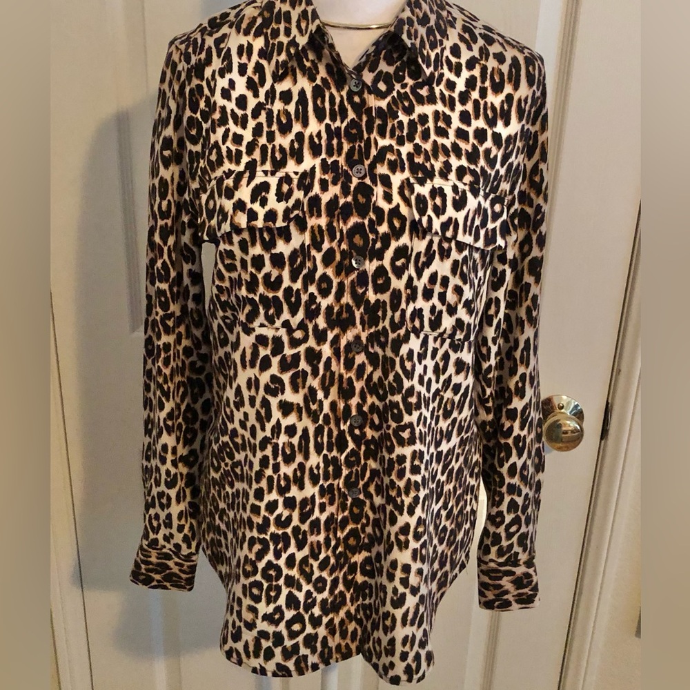 Equipment Silk Leopard Print Women's Blouse